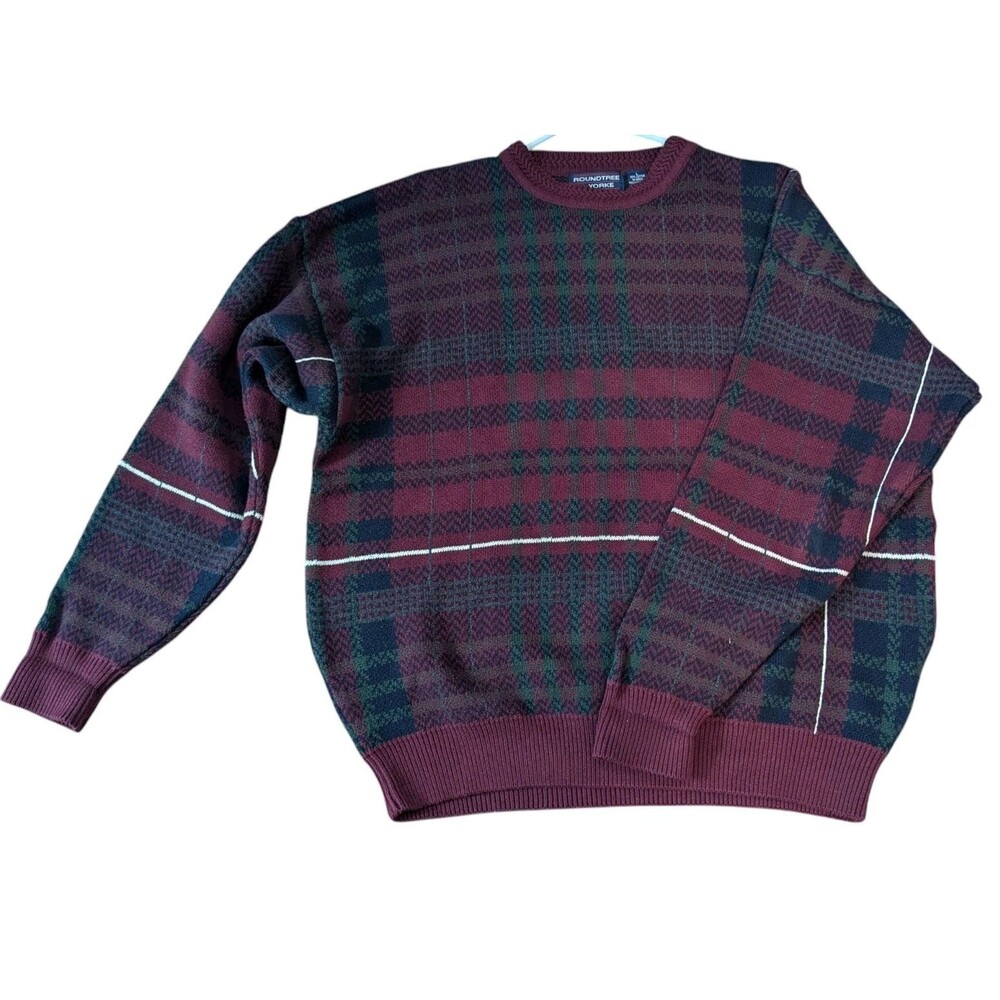 VTG Round tree & Yorke Grandpa Plaid Cable Knit 100% Cotton